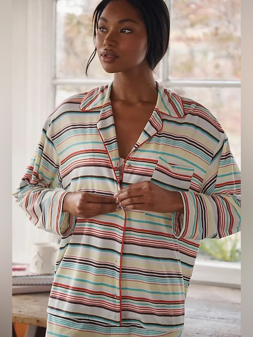 Anthropologie LyreBird ModaLuxe Long-Sleeve Pajama Shirt striped top NWT large